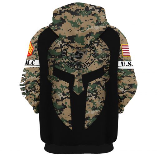 custom your name united states marine corps veteran warrior camo all over printed hoodie - back