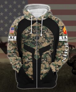 custom your name united states marine corps veteran warrior camo all over printed zip hoodie