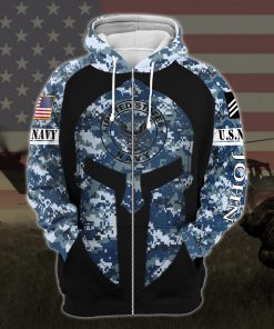 custom your name united states navy warrior camo all over printed zip hoodie