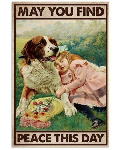 dog and girl may you find peace this day vintage poster 2