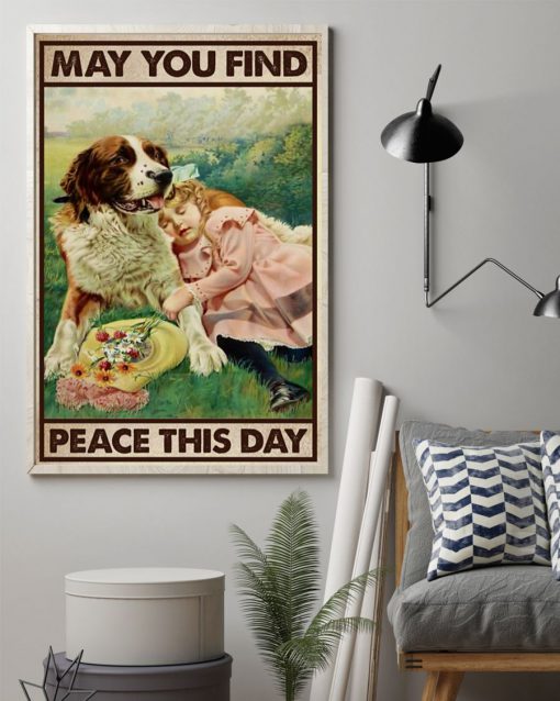 dog and girl may you find peace this day vintage poster 3