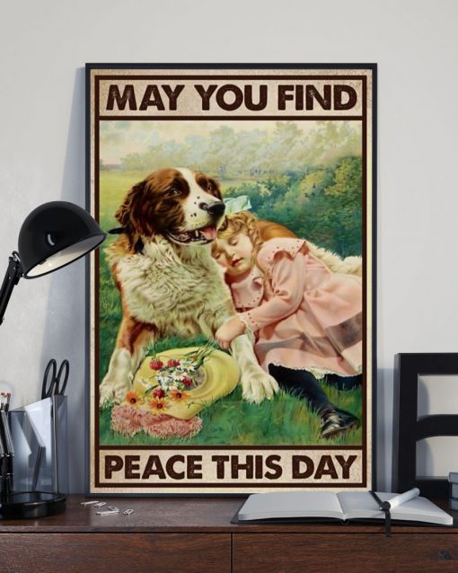 dog and girl may you find peace this day vintage poster 4