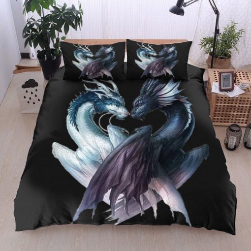 dragon black and white all over printed bedding set 2