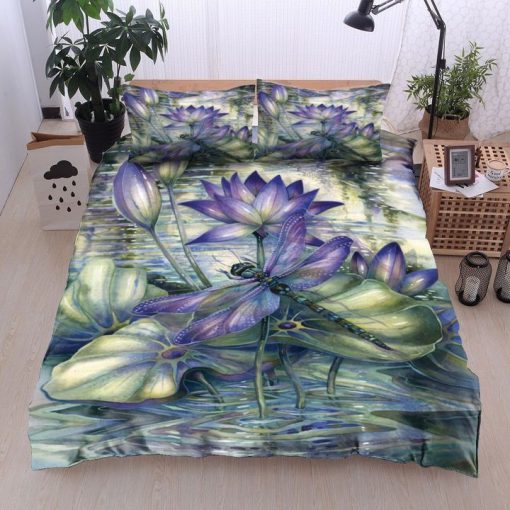 dragonfly and lotus all over printed bedding set 2