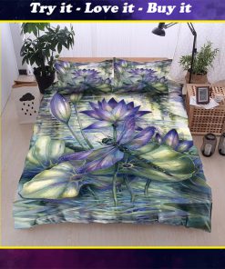 dragonfly and lotus all over printed bedding set