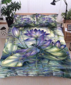 dragonfly and lotus all over printed bedding set 3