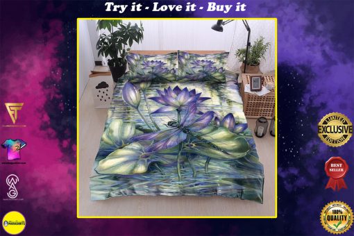 dragonfly and lotus all over printed bedding set