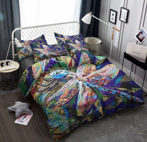 dragonfly colorful retro all over printed bedding set 2