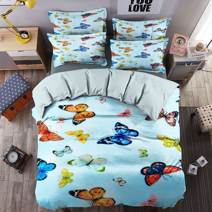 floral butterfly blue all over printed bedding set 3