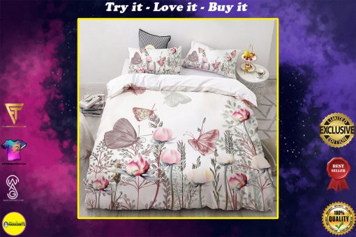 floral butterfly colorful all over printed bedding set