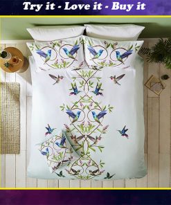 floral hummingbird all over printed bedding set