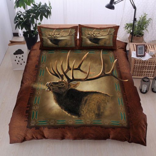 hunting elk lodge all over printed bedding set 2