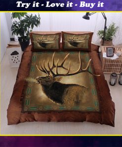 hunting elk lodge all over printed bedding set