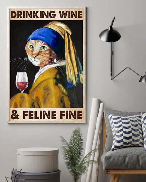 lady cat drinking wine and feline fine vintage poster 3