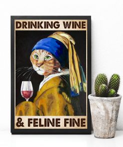 lady cat drinking wine and feline fine vintage poster 4