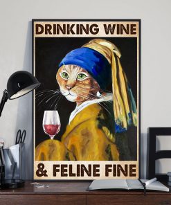 lady cat drinking wine and feline fine vintage poster 5