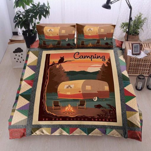 love camping and cat all over printed bedding set 2
