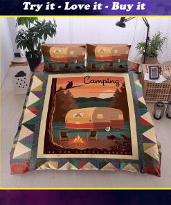 love camping and cat all over printed bedding set