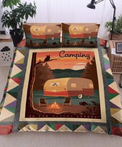 love camping and cat all over printed bedding set 4