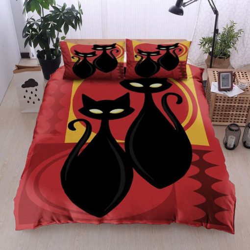 vintage black cat all over printed bedding set 2
