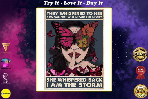vintage girl and butterfly they whispered to her you cannot withstand storm poster