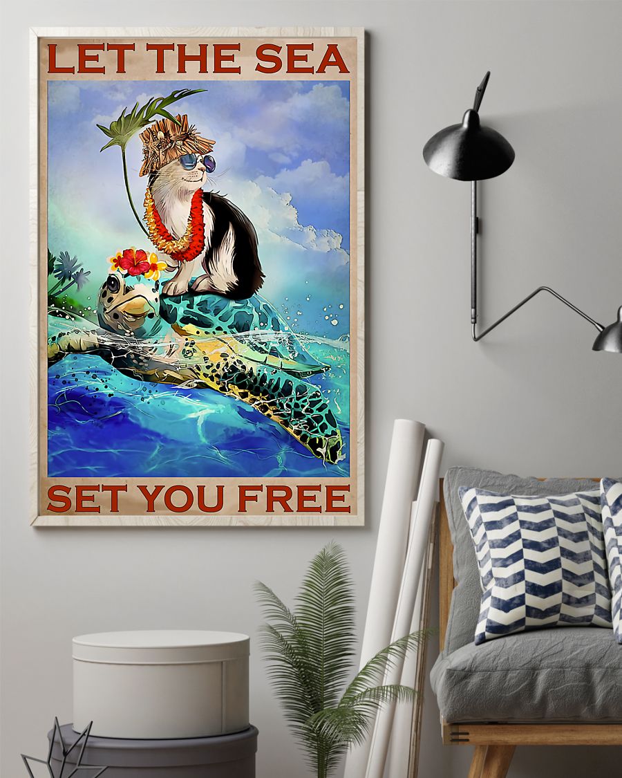 vintage let the sea set you free turtle and cat poster 4