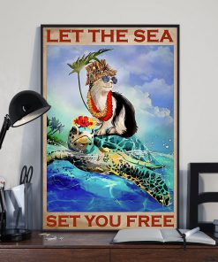 vintage let the sea set you free turtle and cat poster 5