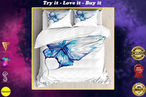 watercolor butterfly blue all over printed bedding set