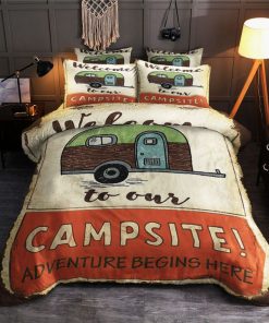 welcome to our campsite adventure beings here bedding set 2