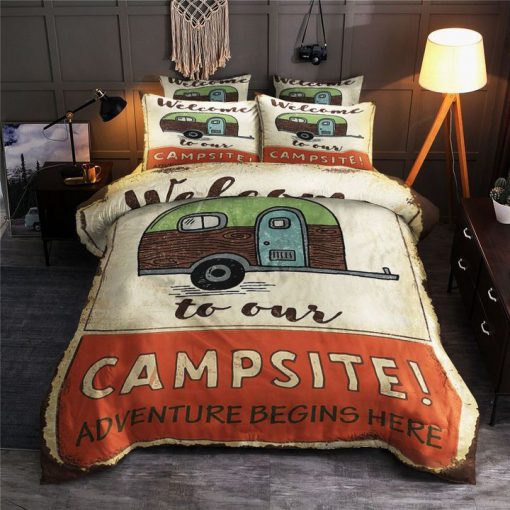 welcome to our campsite adventure beings here bedding set 3