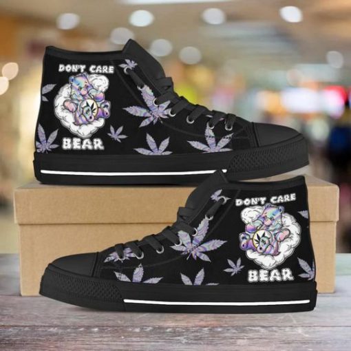 DONT CARE BEAR WEED all over printed high top canvas shoes 2