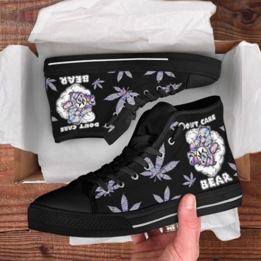 DONT CARE BEAR WEED all over printed high top canvas shoes 4