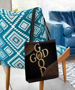 God is good leather pattern all over printed tote bag 2