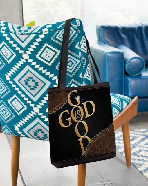 God is good leather pattern all over printed tote bag 2