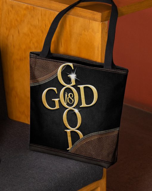 God is good leather pattern all over printed tote bag 3
