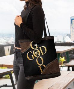 God is good leather pattern all over printed tote bag 4
