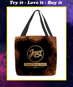 Jesus the way the truth the life leather pattern all over printed tote bag