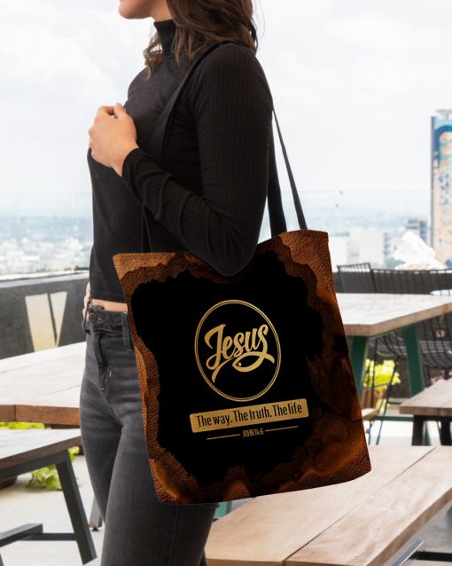 Jesus the way the truth the life leather pattern all over printed tote bag 4