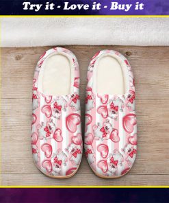 baby bear with heart all over printed slippers