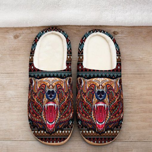 bear with native american symbol all over printed slippers 2