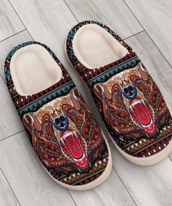 bear with native american symbol all over printed slippers 3