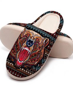 bear with native american symbol all over printed slippers 5