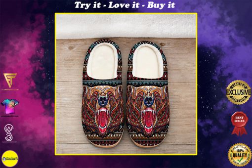bear with native american symbol all over printed slippers