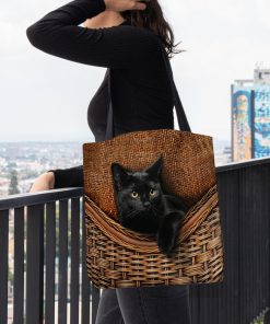 black cat lovers all over printed tote bag 4