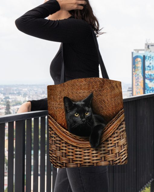 black cat lovers all over printed tote bag 5