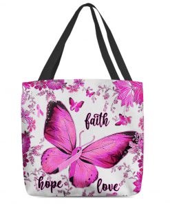 breast cancer awareness butterfly faith hope love all over printed tote bag 2