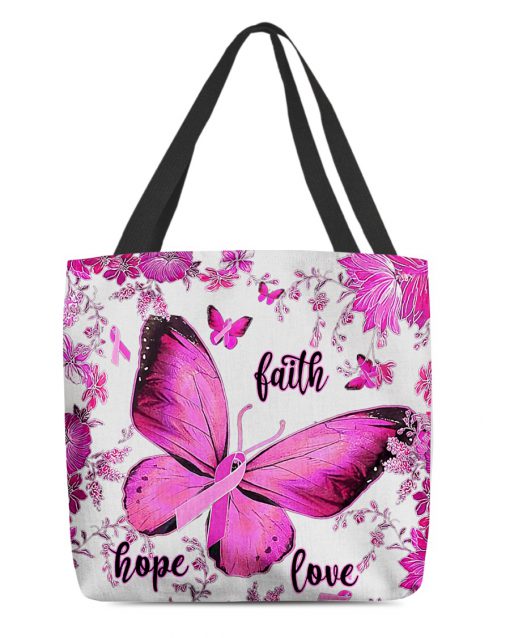 breast cancer awareness butterfly faith hope love all over printed tote bag 3
