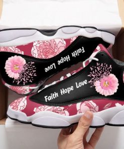 breast cancer flower faith hope love all over printed air jordan 13 sneakers 4