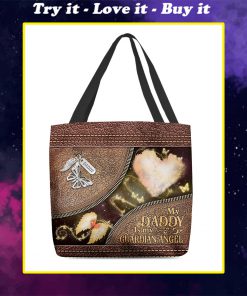 butterfly my daddy is my guardian angel vintage leather pattern all over printed tote bag