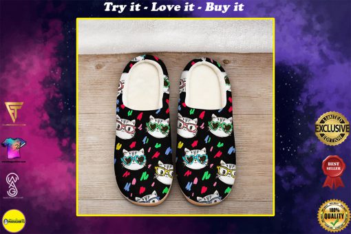 cats in sunglasses all over printed slippers